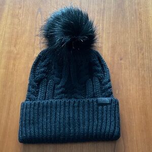 The North Face Black Cable Knit Beanie with Pom